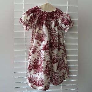 Le’ Za Me girls burgundy and white Toile de Jouy smocked dress size 18 m